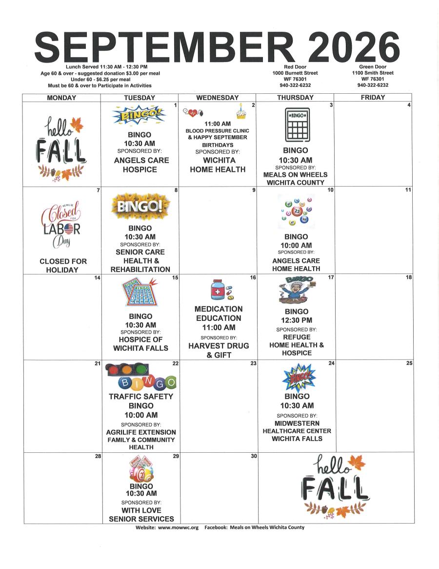 Red Door Menu for Sept. 2026