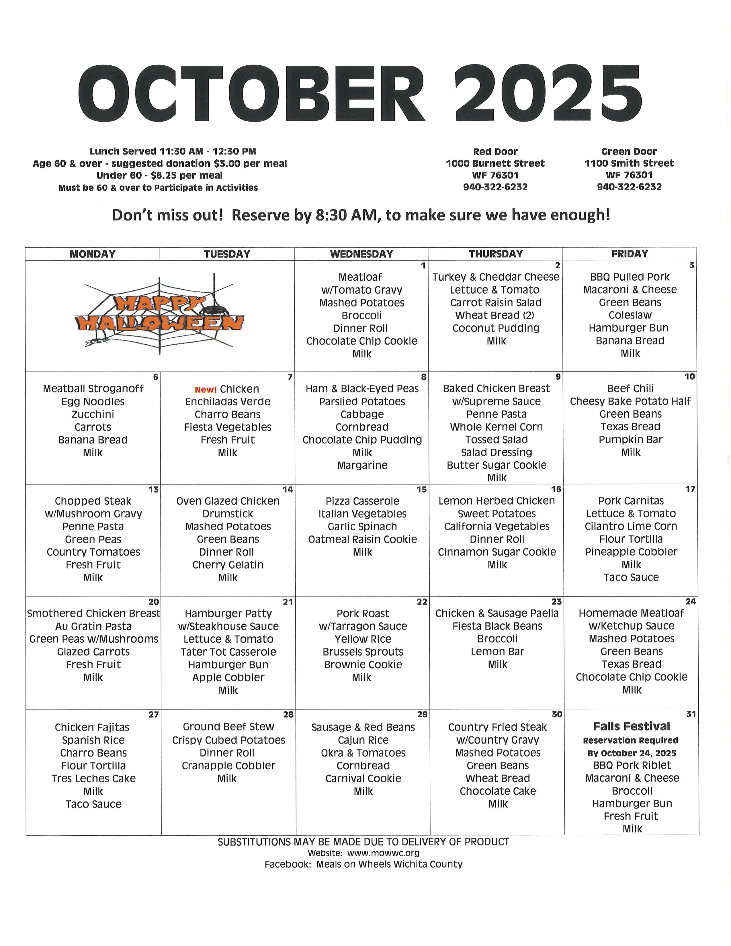 October 2025 Menu