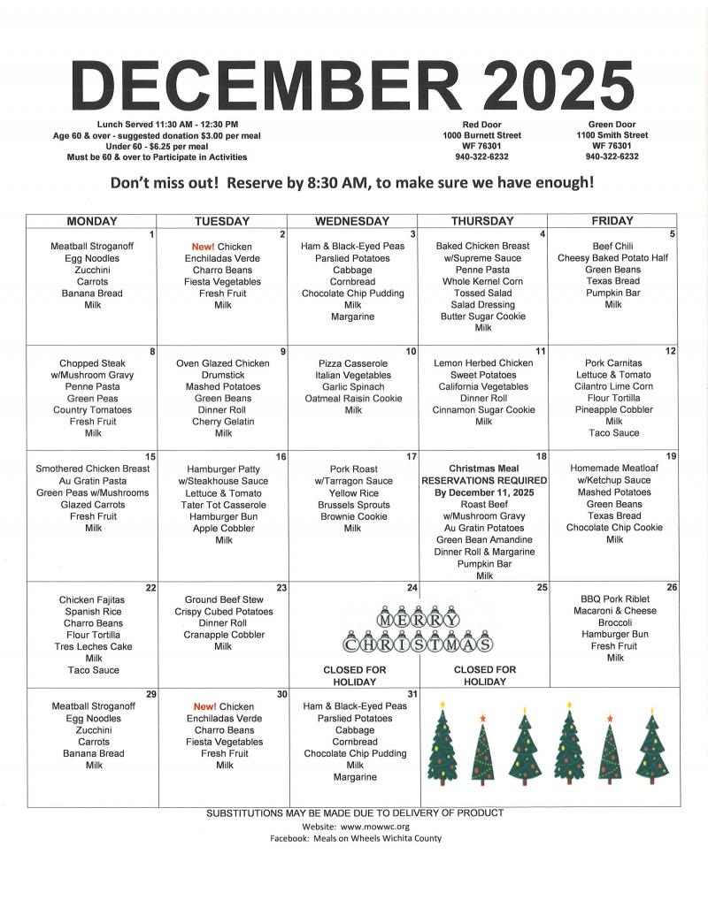 Red Door December Menu