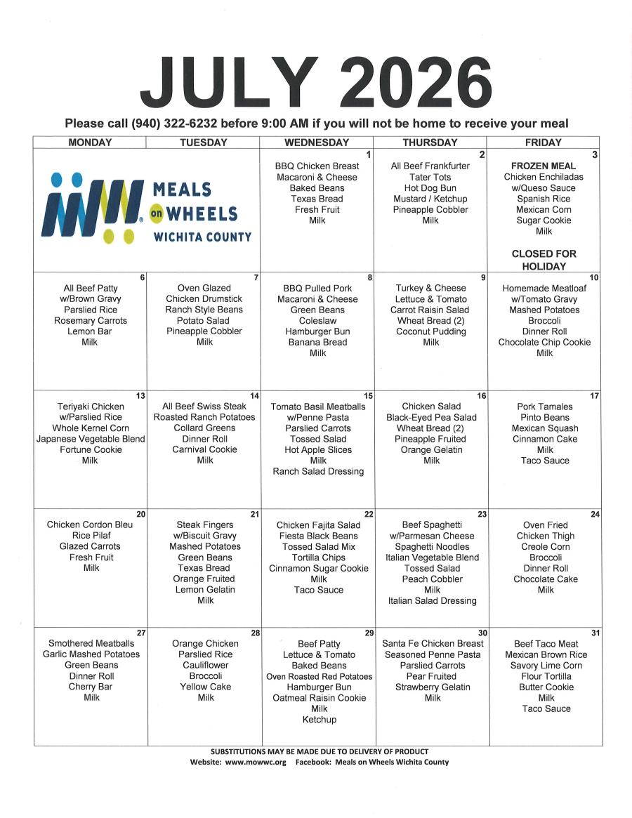 MOW July 26 Menu