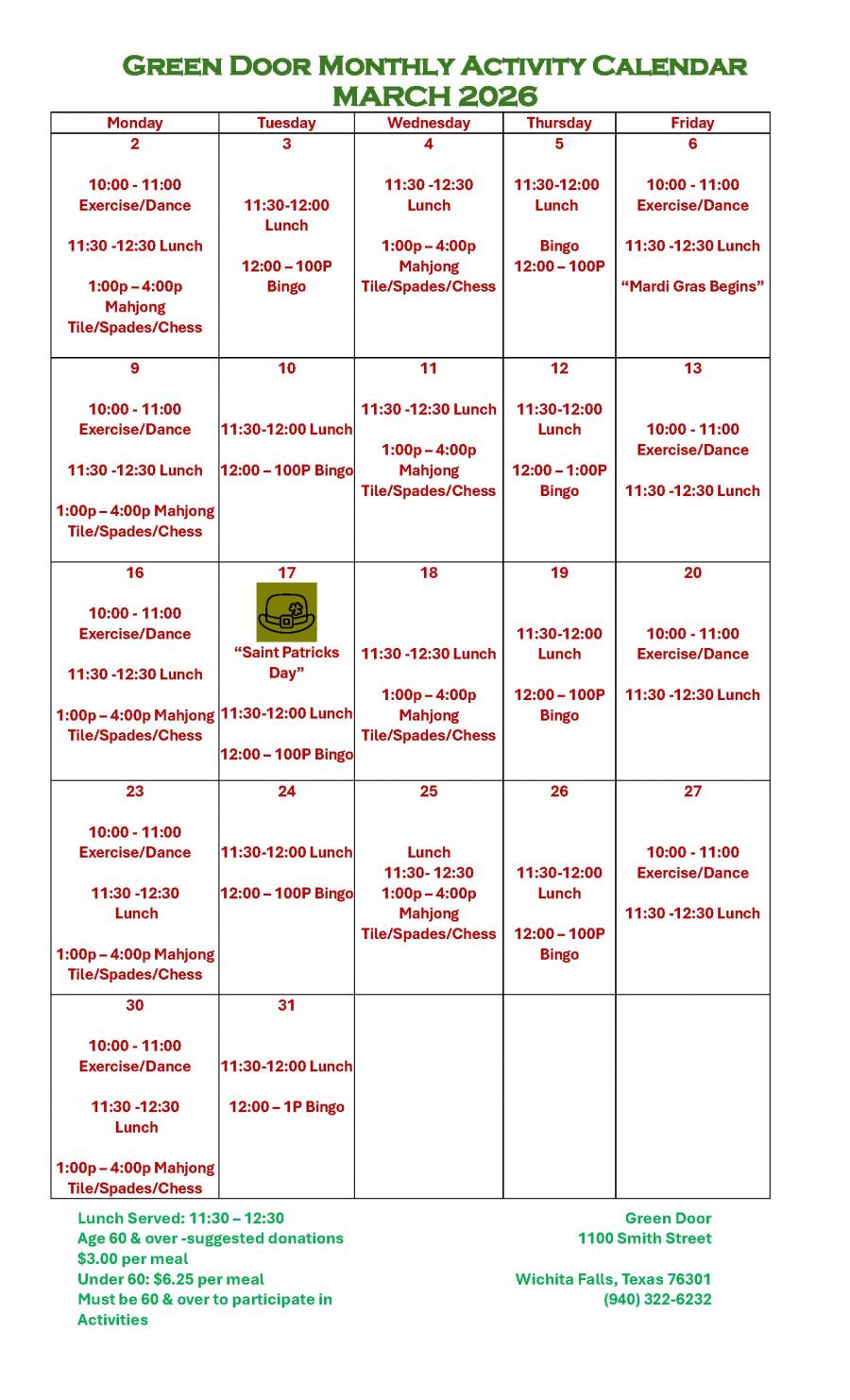 Green Door Calendar March 26