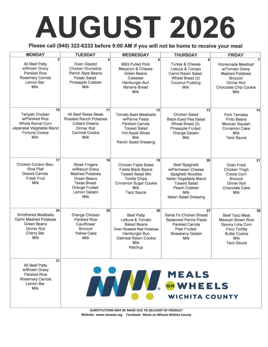 Meals on Wheels Menu
