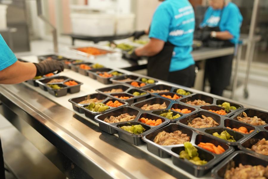Meals being prepared in kitchen