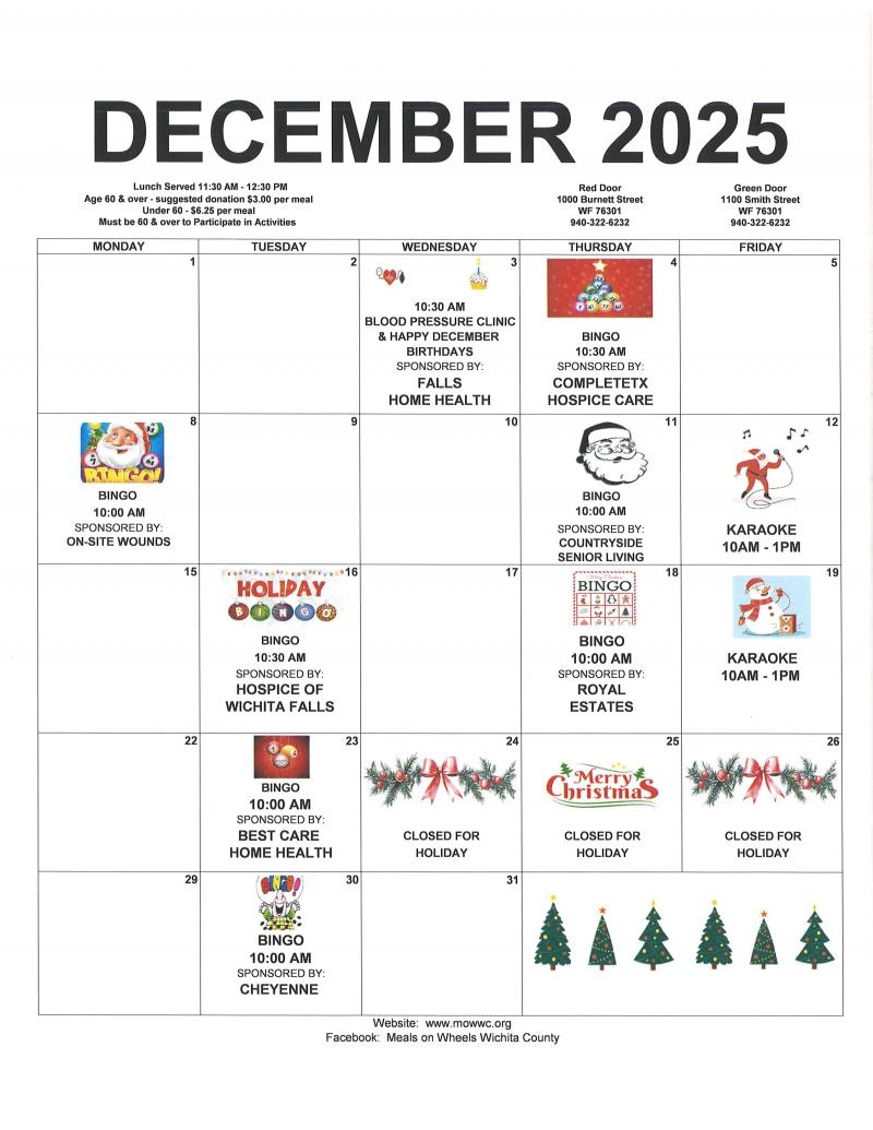 December Red Door Activity Calendar