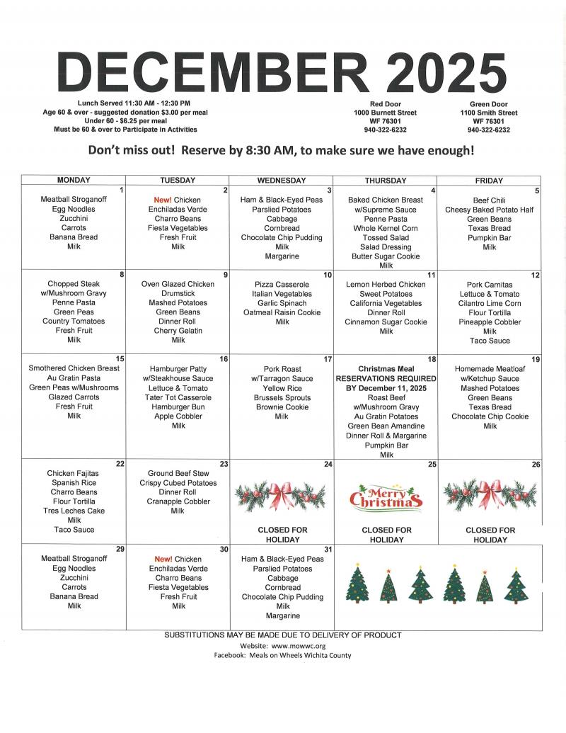 December Red Door Menu